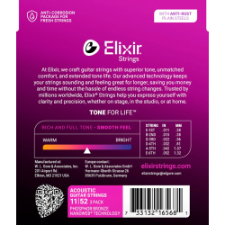 Elixir Nanoweb Acoustic Phosphor Bronze 16568 3 Pack Custom Light 11-52